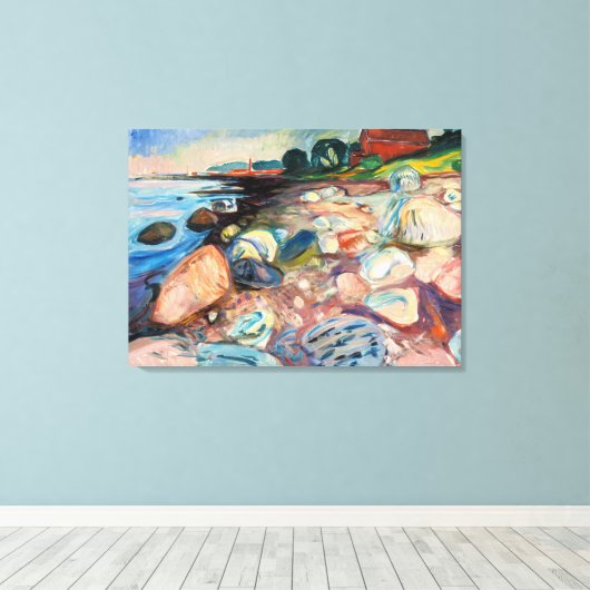 Edvard Munch - Shore met Red House Canvas Afdruk (Insitu (Houten vloer))