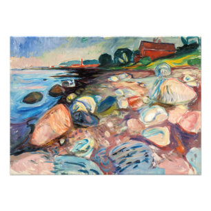 Edvard Munch - Shore met Red House Foto Afdruk