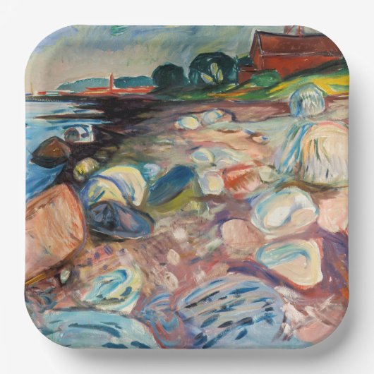 Edvard Munch - Shore met Red House Papieren Bordje (Voorkant)