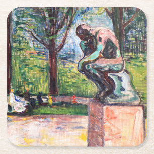 Edvard Munch - The Thinker by Rodin Vierkante Kartonnen Onderzetter