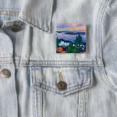 Edvard Munch - Train Smoke Vierkante Button 5,1 Cm (In situ)