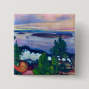 Edvard Munch - Train Smoke Vierkante Button 5,1 Cm