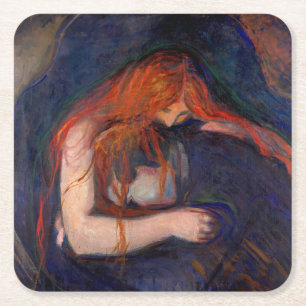 Edvard Munch - Vampire / Love and Pain Vierkante Kartonnen Onderzetter
