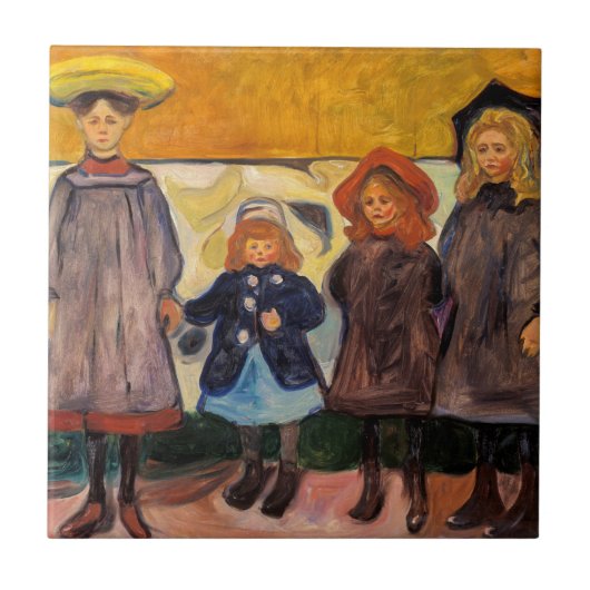Edvard Munch - Vier meisjes in Asgardstrand Tegeltje (Voorkant)