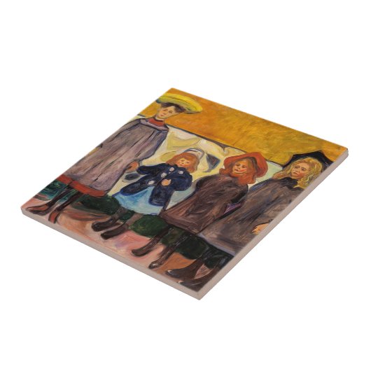 Edvard Munch - Vier meisjes in Asgardstrand Tegeltje (Zijkant)