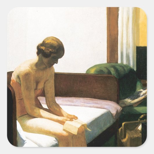 Edward Hopper Hotel Room Vierkante Sticker (Voorkant)