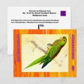 Edward Lear. Dwarf Paraket Macaw. Briefkaart (Voorkant / Achterkant)