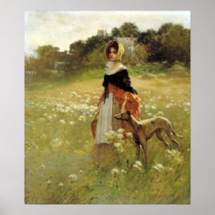 Edward Percy Moran Young Girl en Dog Poster
