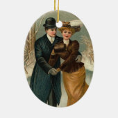 Edwardiaans  paar schaatsen keramisch ornament (Achterkant)