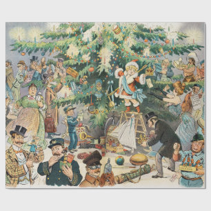Edwardiaanse Satirische Kerstboom Vintage Kunstpri Cadeaupapier