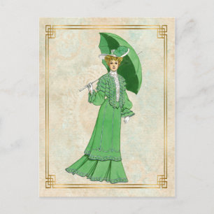  Edwardian Green Dress en Umbrella Briefkaart