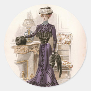  Edwardian Lady Fox Mode Illustratie Ronde Sticker
