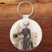  Edwardian Lady Fox Mode Illustratie Sleutelhanger (Achterkant)