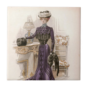  Edwardian Lady Fox Mode Illustratie Tegeltje
