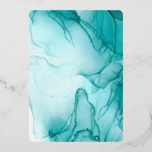 Eegant Turquoise Blue Alcohol Ink gold bruilf F Folie Uitnodiging (Achterkant)