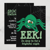 Eek, grote groene spin Halloween feestuitnodiging Kaart (Voorkant / Achterkant)