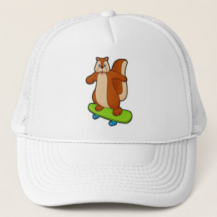 Eekhoorn als Skater met skateboard Trucker Pet