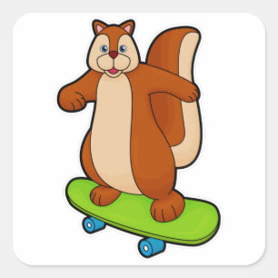 Eekhoorn als Skater met skateboard Vierkante Sticker