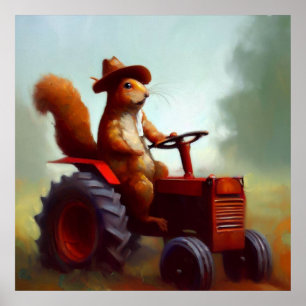 Eekhoorn Boer op een Tractor Poster