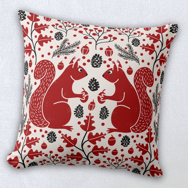 Eekhoorn Bos Bosland Kussen (Squirrel woodland forest art throw pillow)