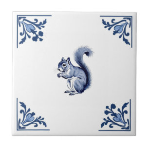 Eekhoorn Delfts Blauw Witte Hoeken Bosdieren Tegeltje