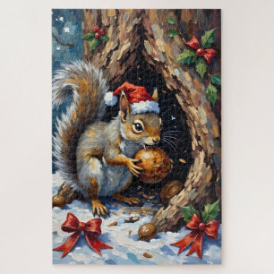 Eekhoorn die koortsachtig kerstkastanjes verbergt legpuzzel