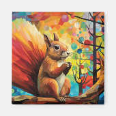 Eekhoorn Dierenportret Kleurrijk Schilderij Magneet (Voorkant)