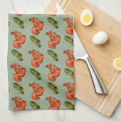 Eekhoorn en Aurn Pattern Green Theedoek (Quarter Fold)