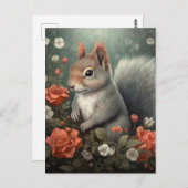 Eekhoorn en bloemen briefkaart (Voorkant / Achterkant)