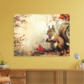 Eekhoorn en Eikels in Herfst 32x24 Canvas Afdruk (Insitu (Woonkamer))