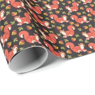 Eekhoorn en herfst leder Patroon Cadeaupapier