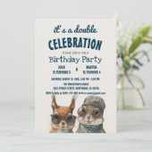 Eekhoorn en Konijn Kinder Dubbele Verjaardagsfeest Kaart (Staand voorkant)