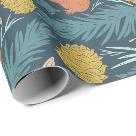 Eekhoorn en Pinecone kerstfeestdag Cadeaupapier (Rol Hoek)