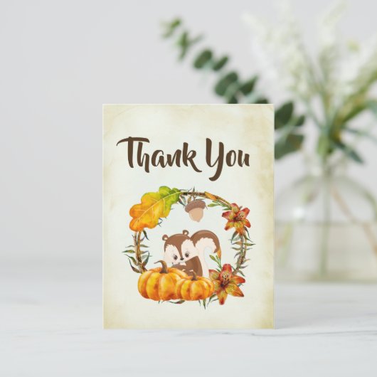 Eekhoorn en pompoenen Herfst Rustiek Dank u Briefkaart (Staand voorkant)
