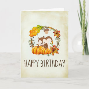 Eekhoorn en pompoenen Rustic Wreath Birthday Kaart
