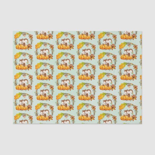 Eekhoorn en pompoenen Rustic Wreath Pattern Tissuepapier (Voorkant)