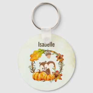 Eekhoorn en pompoenen Rustic Wreath Personalized Sleutelhanger