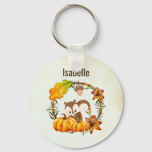 Eekhoorn en pompoenen Rustic Wreath Personalized Sleutelhanger (Voorkant)