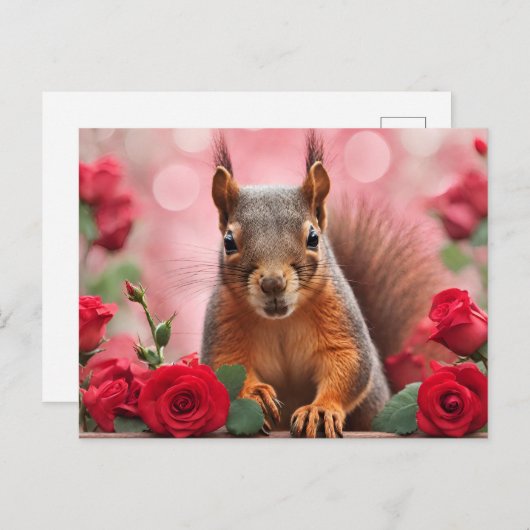 Eekhoorn en Rode Rozen Briefkaart (Voorkant / Achterkant)