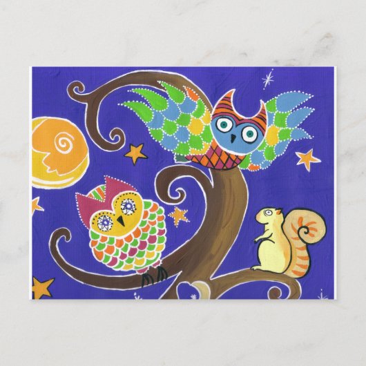 eekhoorn en uilen briefkaart (Voorkant)