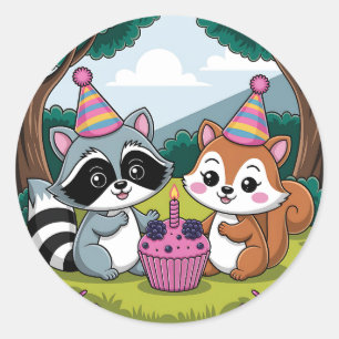 Eekhoorn en wasbeer verjaardag leuk ronde sticker
