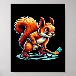Eekhoorn IJshockey Pret Geïllustreerde Grafische Poster
