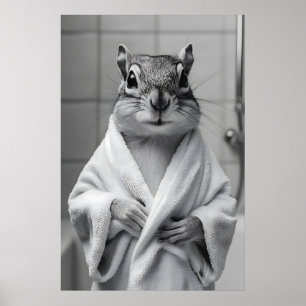 Eekhoorn in badjas print, grappige badkamer muur poster