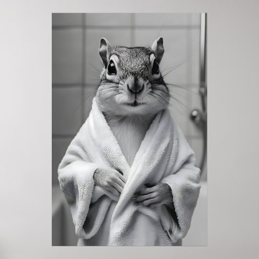 Eekhoorn in badjas print, grappige badkamer muur poster (Voorkant)