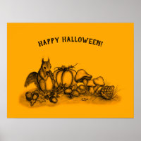 Eekhoorn in de herfst, Happy Halloween.