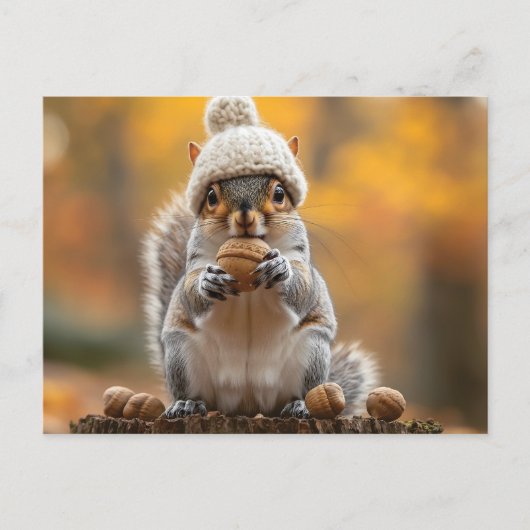 Eekhoorn in gebreid Pet met moer Feestdagenkaart (Voorkant)