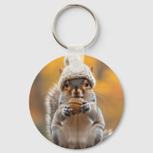 Eekhoorn in gebreid Pet met moer Sleutelhanger