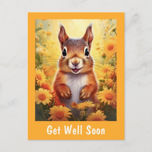 Eekhoorn in Gele Bloemen Schattig Beterschap Briefkaart (Voorkant)