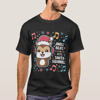 Eekhoorn in hoofdtelefoon en Santa Hat - Jingle Be T-shirt