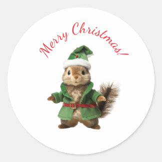 Eekhoorn in kerstmuts kerststickers ronde sticker